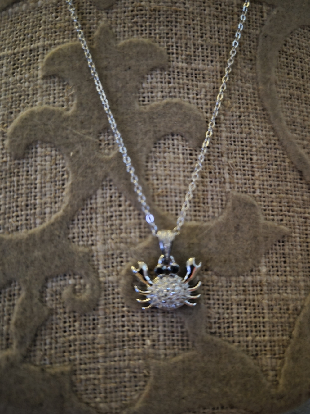 Silver Crab Pendant Necklace - Sparkling Crystal Accent